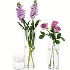 Glass Cylinder Vases Bulk Set 15/18/24/48pcs - 3 Sizes (4"/8"/12") Clear Candle Holders, Tall Flower Vases for Wedding Centerpieces, Party & Halloween Decorations, Home Decor