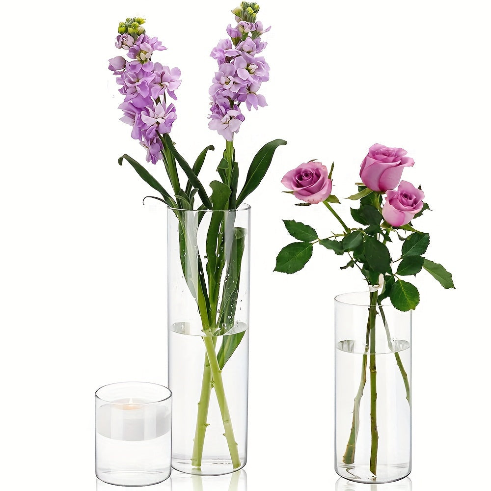 Glass Cylinder Vases Bulk Set 15/18/24/48pcs - 3 Sizes (4"/8"/12") Clear Candle Holders, Tall Flower Vases for Wedding Centerpieces, Party & Halloween Decorations, Home Decor