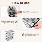 Wire Cooling Rack Set Collapsible Stainless Steel with Muffin Cup Slots - Baking Rack for Cakes, Cupcakes, BBQ & Drying, Stackable Oven Safe Cooling Grid