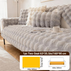 Bubble Faux Rabbit Fur Sofa Cover Non-Slip Stretchable 3/4 Seat Slipcover – Silicone Grip Breathable Furniture Protector for Living Room, Bed & Dorm, Machine Washable in Beige, Dark Grey & Khaki