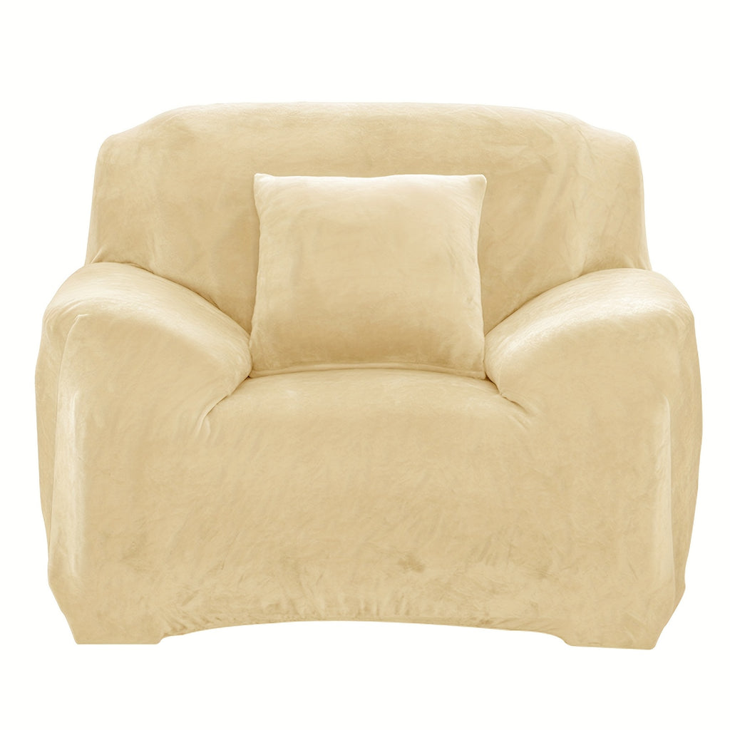 Velvet Stretch Sofa Cover Slipcover – Thick High-Elasticity Plush Couch Cover for L-Shape 1 2 3 4 Seater, Polyester Spandex Furniture Protector with Pillowcase for Living Room