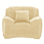 Velvet Stretch Sofa Cover Slipcover – Thick High-Elasticity Plush Couch Cover for L-Shape 1 2 3 4 Seater, Polyester Spandex Furniture Protector with Pillowcase for Living Room