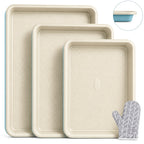 Baking Sheet Pan Set of 3 Heavy Duty Cookie Sheets - Diamond Texture Commercial Grade Steel 13/15/18 Inch, 0.8mm Thick Oven Pans for Baking Cookies, Roasting, Sheet Cake, with Oven Gloves Option