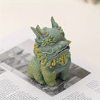 Pixiu Statue Wealth & Blessings Stone Figurine with Golden Floral Designs – Feng Shui Mythical Creature Decorative Sculpture for Living Room, Cabinet, Office & Home Display Gift
