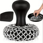 Cast Iron Cleaning Kit with 316 Stainless Steel Chainmail Scrubber – Cleaning Brush, Pan & Grill Scrapers for Skillet, Wok, Grill & Pre-Seasoned Cookware, Ergonomic Cast Iron Care Set