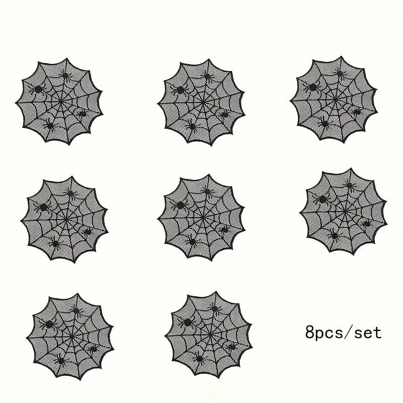 Halloween Spider Web Lace Round Placemats Black Polyester Table Mats for Dining Decor Spooky Party Supplies Set of 1 2 8 Pieces 12 Inch
