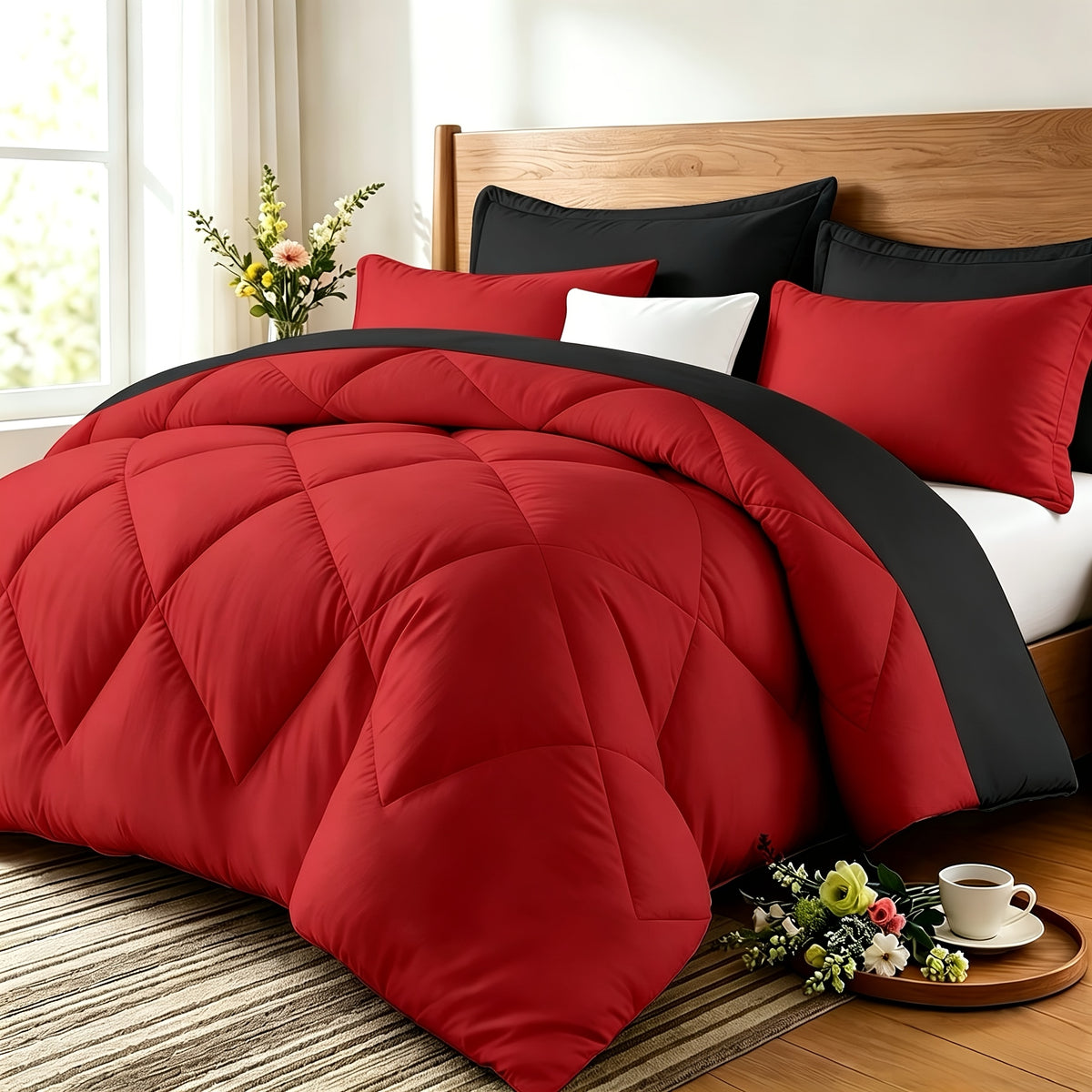 Quilt Set 3 Piece Lightweight Breathable Comforter with Pillowcases - Diamond Pattern Ultra-Fine Fiber Soft Bedding Set 42 Colors Twin Queen King Pinch Pleat