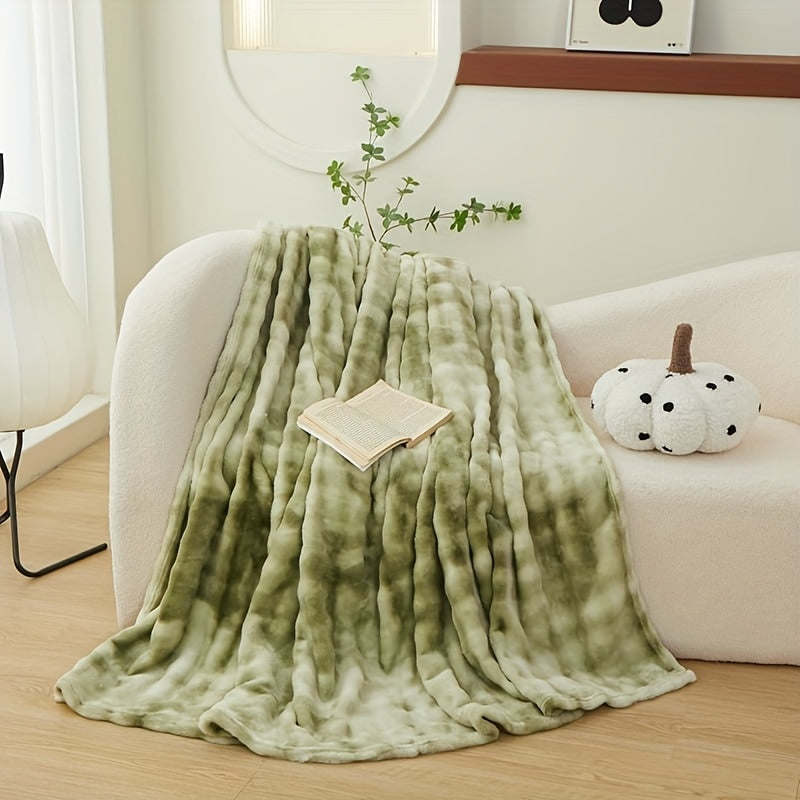 Faux Rabbit Fur Tie-Dye Throw Blanket Reversible Soft Plush Blanket for Bed Sofa Couch All Seasons 4 Colors 4 Sizes Machine Washable