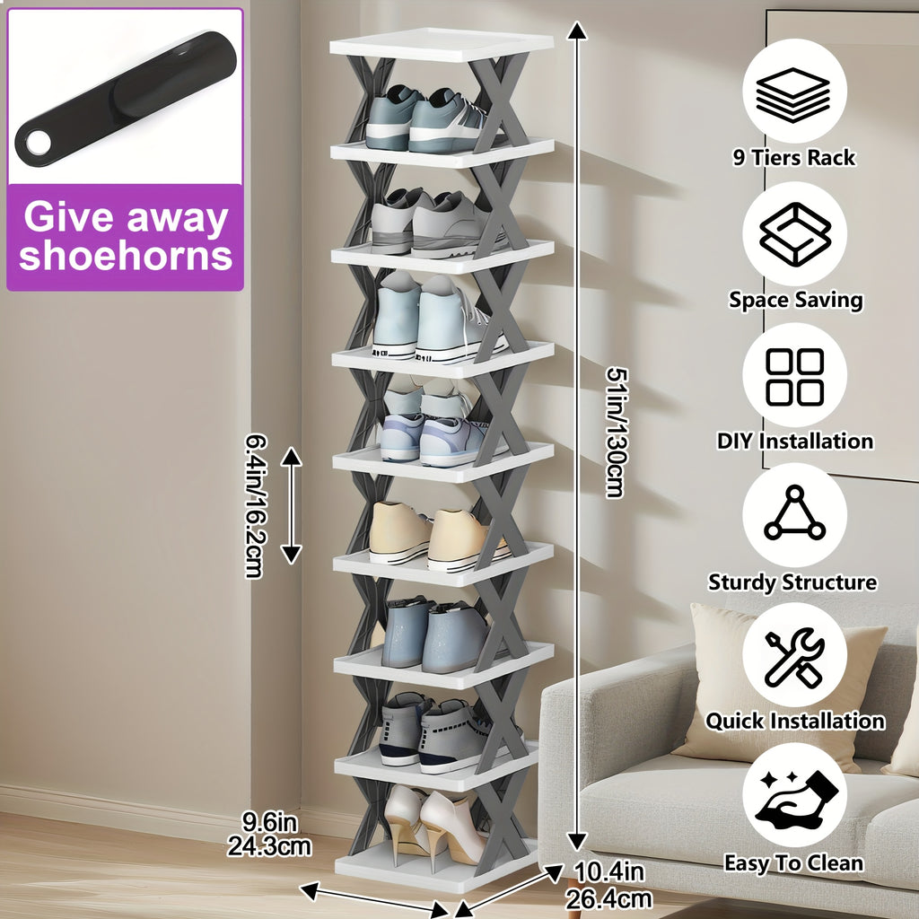 Stackable Shoe Rack Organizer 6 or 9 Tier – Plastic Vertical Shoe Shelf for Entryway, Hallway, Bedroom & Closet, Holds 6–9 Pairs, Easy Assembly, Black or White