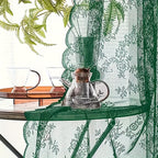 Vintage Lace Door Curtain with Wave Edge – Semi-Sheer Floral Embroidered Rod Pocket Panel for Home, Hallway & Outdoor | White, Black & Green