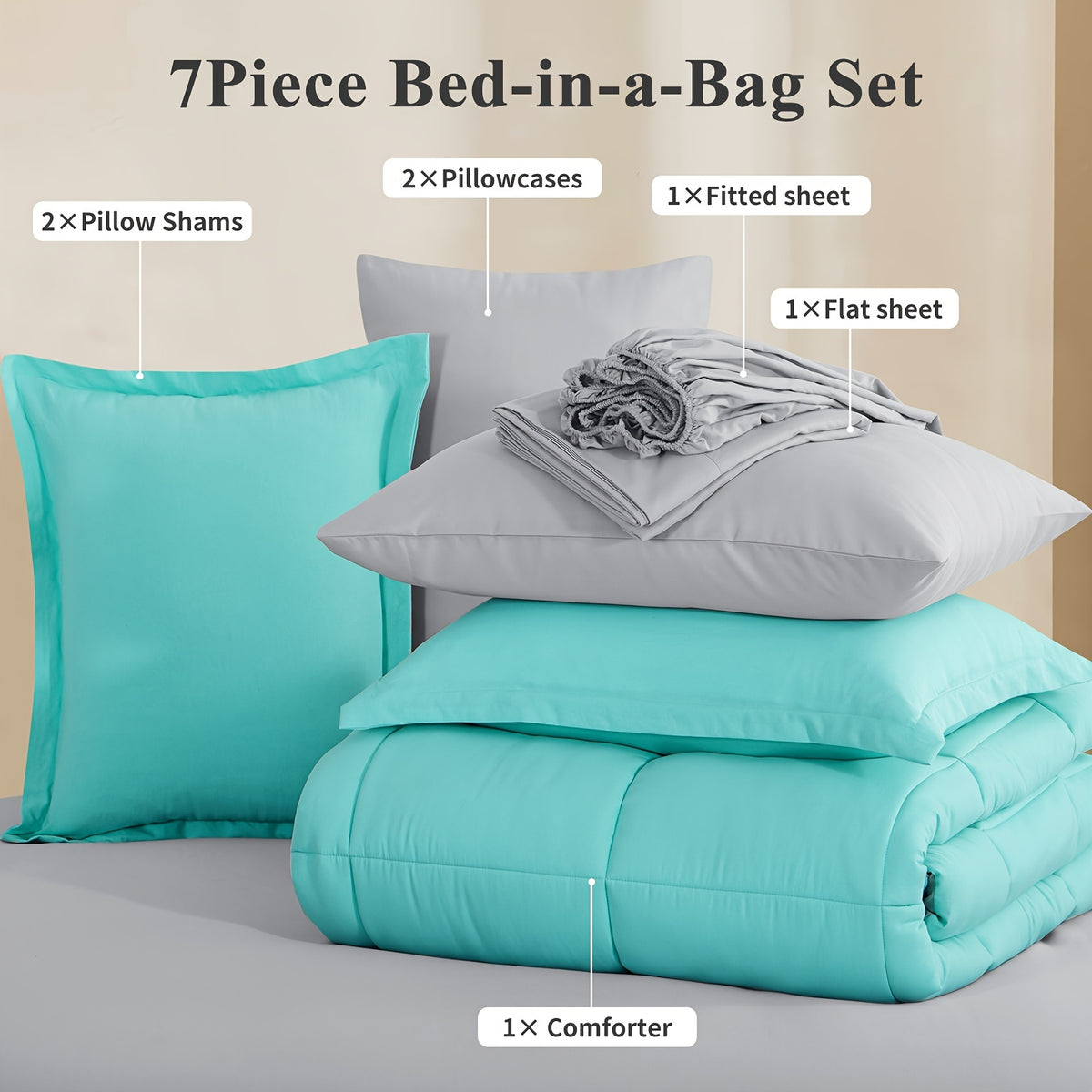 Bed in a Bag Queen 7 Piece Fluffy Comforter Set – Ultra-Soft Microfiber Bedding with Comforter, Fitted Sheet, Flat Sheet & 4 Pillowcases, Hypoallergenic Breathable All Season Bedding Gift for Her