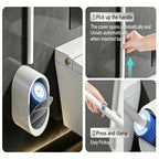 SOPAMI Wall-Mounted Toilet Brush Kit with Storage Caddy & Disposable Heads – No-Drill Install, Auto Open/Close Lid, 16.93-Inch Long Handle, Anti-Dirty Hands, No Dead Angle Deep Clean, 16 or 32 Brush Heads