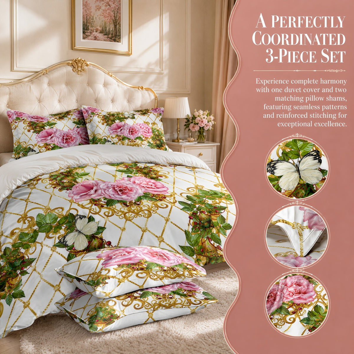 Duvet Cover Set Baroque Geometric Floral 3 Piece Soft Breathable Polyester Quilt Cover with 2 Pillowcases All Season Twin Full Queen King Multicolor Modern Art