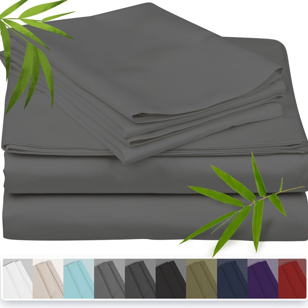 Bamboo Cooling Bed Sheet Set with Deep Pocket Fitted Sheet & Pillowcases – Breathable Soft Bedding for Hot Sleepers, Queen King Full Cal King Twin