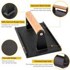 Cast Iron Smash Burger Press – Heavy Duty Dual-Size Beef Patty Smasher with Ergonomic Wood Handle, Grill Press for BBQ & Kitchen Smash Burgers, Round & Square