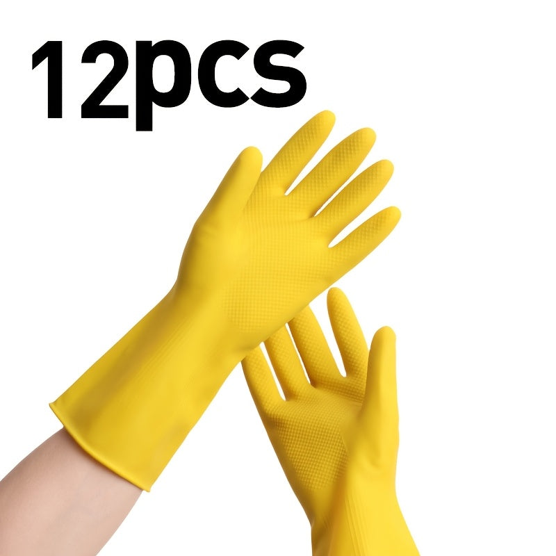 Heavy-Duty Latex Dishwashing Gloves Multi-Pack, Reusable Bright Yellow Rubber Cleaning Gloves S M L for Home Kitchen Restaurant & Commercial Use, 12 or 20 Pairs