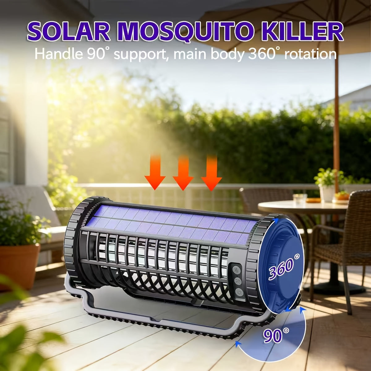 4000mAh Solar Bug Zapper USB Dual Charging Auto Light Sensor 360° Rotatable UV Mosquito Killer Fly Trap Chemical-Free Indoor Outdoor Camping Garden Patio Courtyard