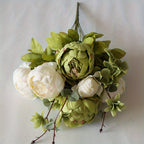 Vintage Peony Hydrangea Artificial Flowers 1-2 Bunches 13 26 Stems Rustic Brown Beige Green Mix | Fake Floral Centerpiece for Wedding Bridal Home Living Room Indoor Decor