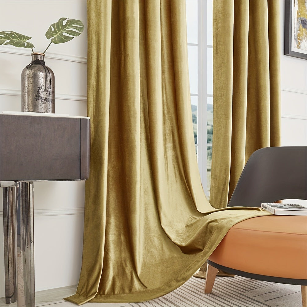 Velvet Grommet Curtains 4 Panels – Room Darkening Thermal Flannel Drapes for Living Room & Bedroom, Luxury Soft Window Panels, 52"W Multiple Lengths, Golden Hot Pink Champagne Taupe