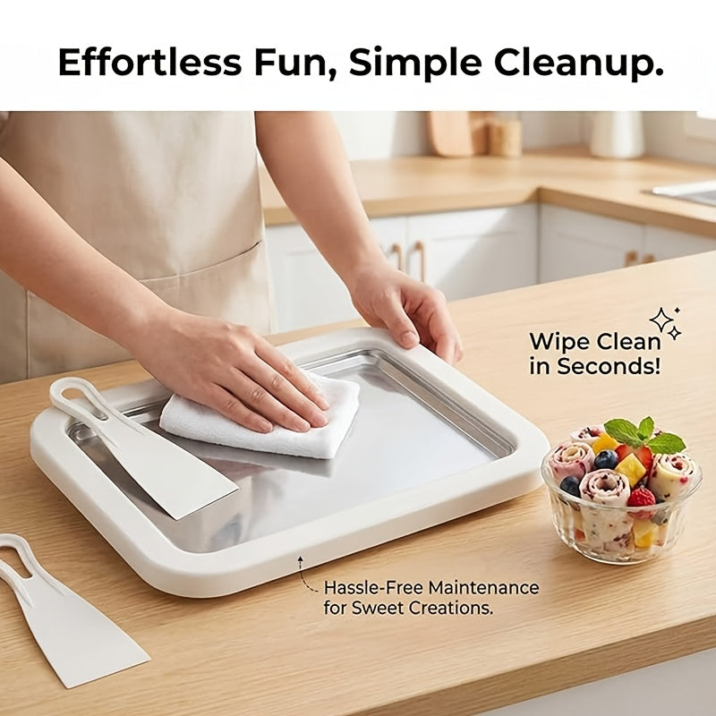 Portable Mini Ice Cream Roll Machine – Quick-Freeze Plate & Stainless Roll Maker for Homemade Frozen Yogurt & Ice Cream | Parties, Picnics & Home Use | Pink & White