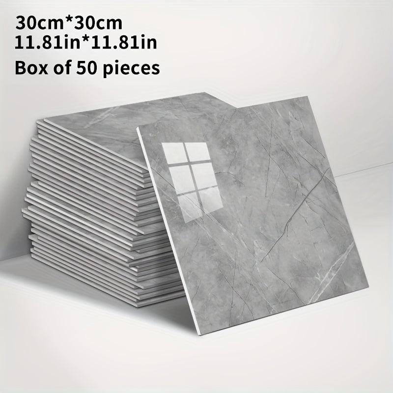 3D Marble Peel and Stick Wall Tiles 20/50pcs, Self-Adhesive Foam Wall Panels & Wall Stickers for Bathroom, Kitchen, Living Room & Bedroom Renovation, Easy to Cut & Clean, Grey Marble, Not Real Tile