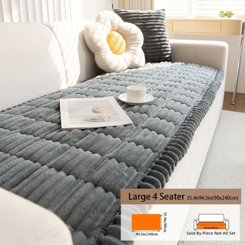 Fuzzy Quilted Pet Couch Cover Non-Slip Washable – Short Plush 100% Polyester Sofa Protector for Dogs, 5 Colors, Armchair Loveseat 2/3/4-Seater & Sectional Slipcover