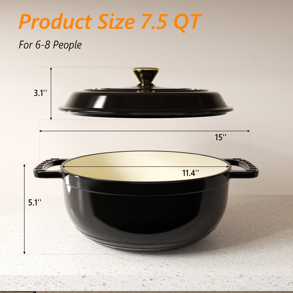 Dutch Oven 5QT 6QT 7.5QT Enameled Cast Iron Cookware with Lid Silicone Handles Oven Safe 500°F Bread Baking Stews Roasts Multiple Colors