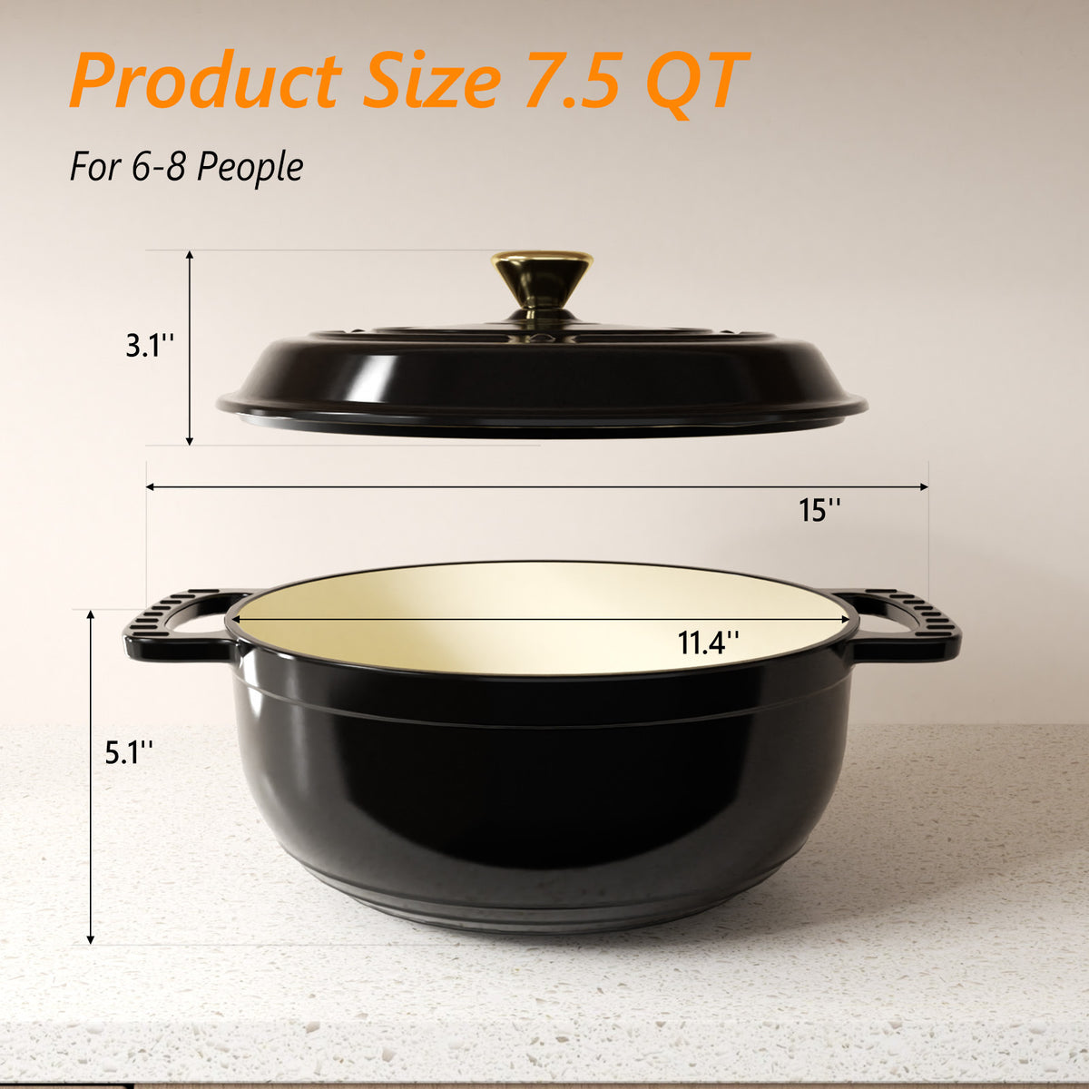 Dutch Oven 5QT 6QT 7.5QT Enameled Cast Iron Cookware with Lid Silicone Handles Oven Safe 500°F Bread Baking Stews Roasts Multiple Colors