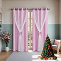 Double Layer Curtains Snowflake Embroidered Sheer Voile + Room Darkening Grommet Drapes – Thermal Insulated Tiebacks Included | 7 Colors Pack of 2