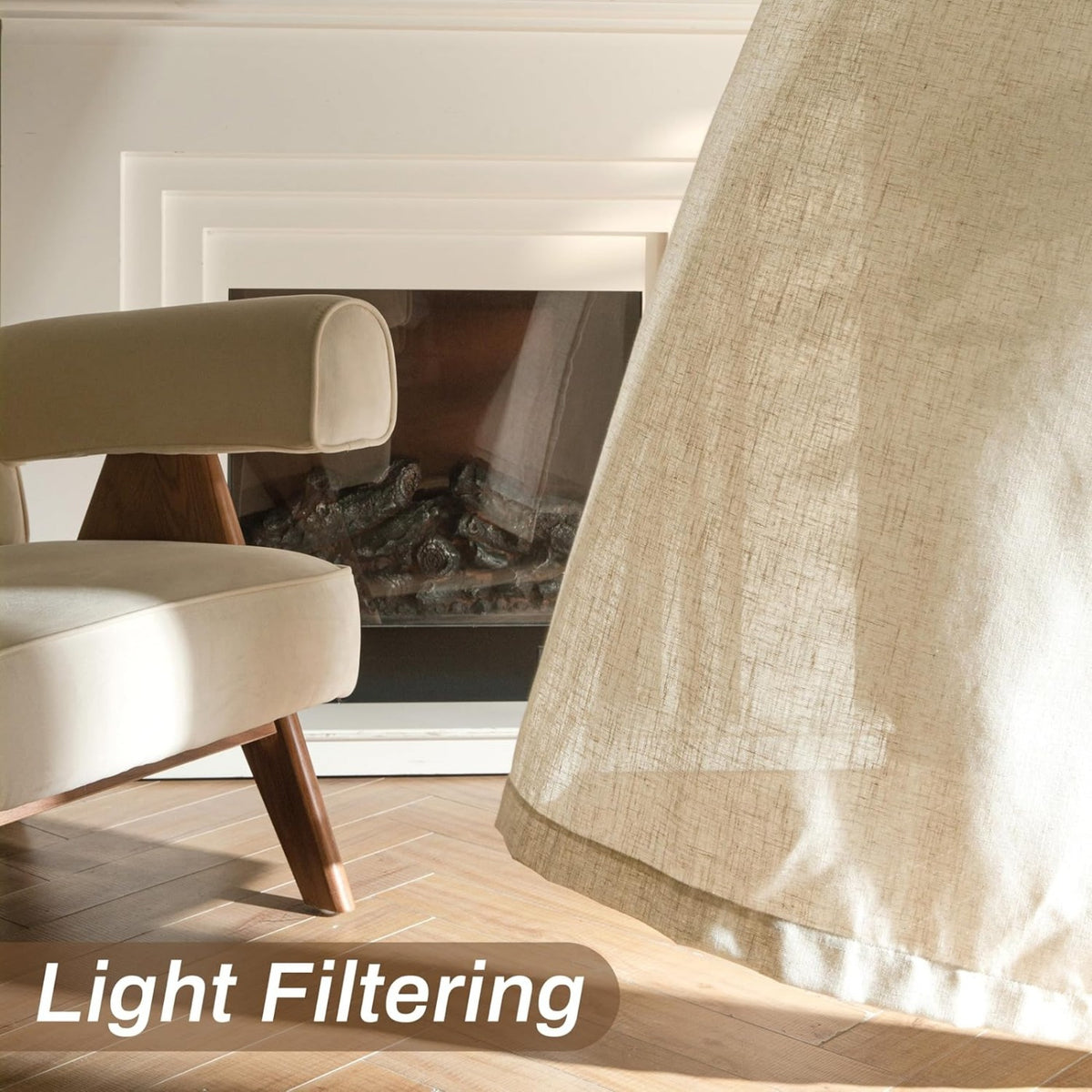 Linen Semi-Sheer Curtains 2 Panels Real Flax Light Filtering Drapes - Boho Farmhouse Window Curtains for Living Room Bedroom, 10 Colors Multiple Lengths Privacy Window Treatment