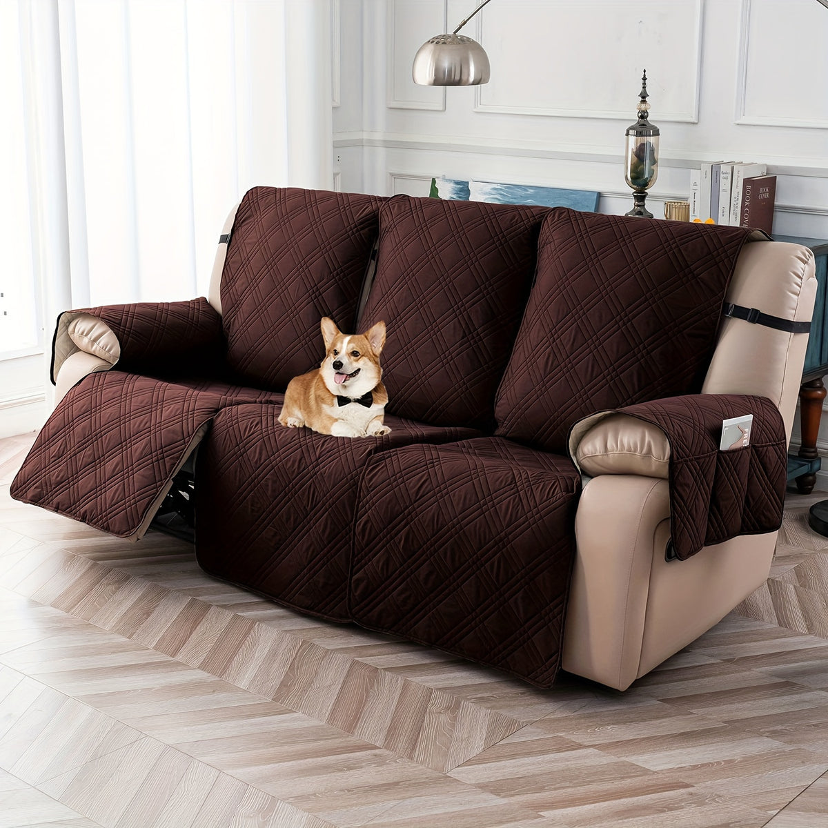 Recliner Slipcovers 3pcs Set – Waterproof Non-Slip Elastic Quilted Recliner Chair Cover Furniture Protector for Living Room Bedroom Office, Valentine's Day Gift Home Decor