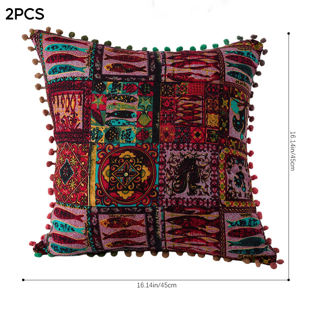 2-Pack Turkish Moroccan Throw Pillows with Inserts Reversible Floral Boho Decorative Pillow 18x18 Inch Polyester Square Cushion Zip Cover for Sofa Couch Bedroom Living Room 7 Colors