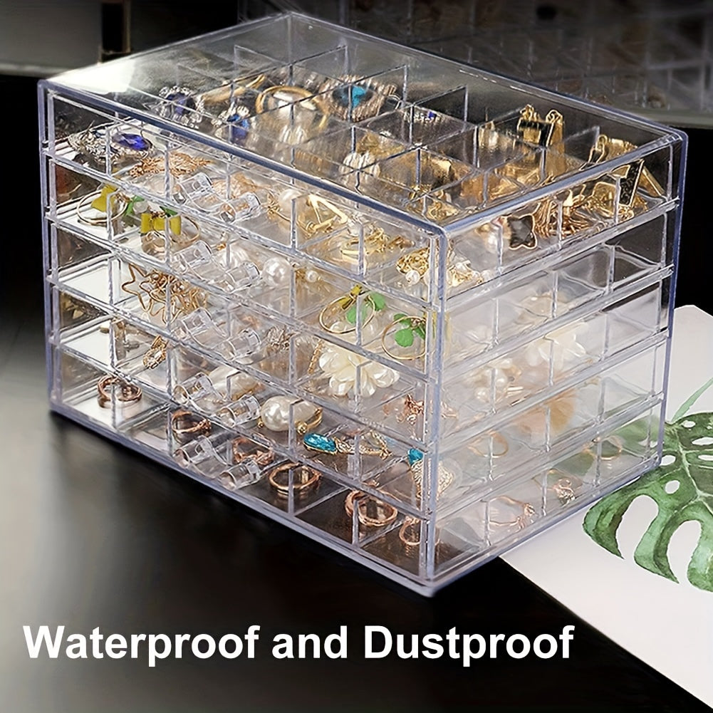 Transparent 5 Layer Drawer Storage Box Nail Jewelry Organizer – 120 Cell Stackable Nail Art Polish Holder for Earrings Rings Necklaces Small Accessories