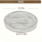 Rustic Round Wood Decorative Tray – Distressed Farmhouse Wooden Tray for Coffee Table, Ottoman, Living Room & Kitchen Counter Decor, Candle Holder Base & Boho Home Styling