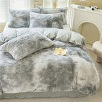 3-Piece Tie-Dye Long Plush Duvet Cover Set 1 Duvet Cover + 2 Pillowcases Zip Closure Machine Washable All-Season Elegant Bedroom Pink Khaki Light Gray Twin Full Queen King