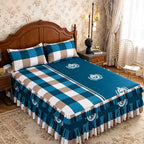 3-Piece Floral Bed Skirt Set with 2 Pillowcases, Non-Slip Lace Ruffle Bed Skirt, All-Season Polyester Bedding, Machine Washable, Bedroom & Guest Room Decor in Pink Rose, Purple Rose, Peony & More