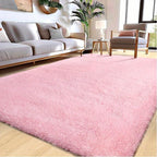 Pink Soft Shaggy Area Rug for Living Room & Bedroom - Fluffy Non-Slip Thickened Carpet for Bedroom, Dormitory & Home Decor, Moisture Resistant Easy Clean in 4x6, 5x8, 6x9, 8x10 Ft
