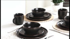 12 Piece Matte Black Stoneware Dinnerware Set Speckled Microwave Dishwasher Safe Dinner Plates Salad Plates Bowls Service for 4