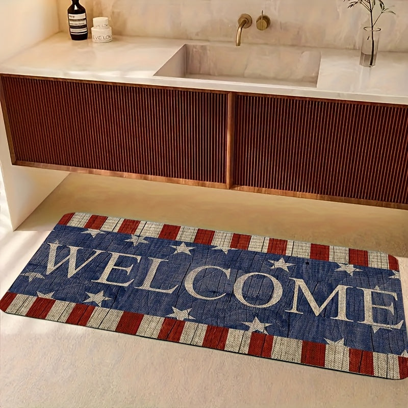 Patriotic Welcome Door Mat – Machine Washable Polyester, National Pride Design, Indoor Runner for Entryway, Bedroom, Kitchen & Bathroom | 18×47 in | Nuvia Haven