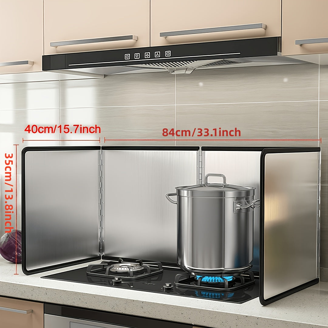 Stainless Steel Splatter Guard 4-Panel Foldable 31.5" - Extra-Wide Grease Splash Shield, Heat Resistant Nonstick Coating, Kitchen Backsplash Protector for Gas Range & Frying Pan | Nuvia Haven