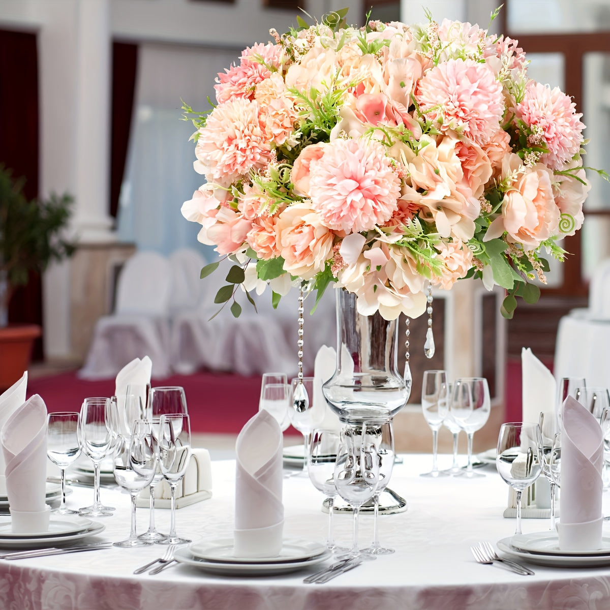 Artificial Peony Flowers 12 Bundles – Faux Peony & Hydrangea Bouquet for Wedding Table Centerpiece, Floral Vase Decor, Home & Party Flower Arrangements