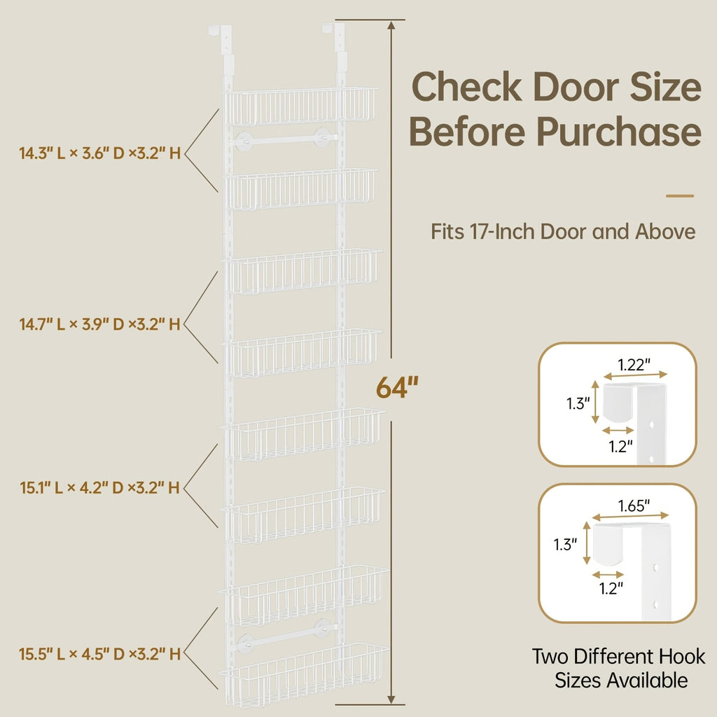Over The Door Pantry Organizer Heavy Duty Metal – 6 or 8 Tier Door Mounted Storage Rack for Kitchen, Pantry & Spice Management, Holds 80 LBS