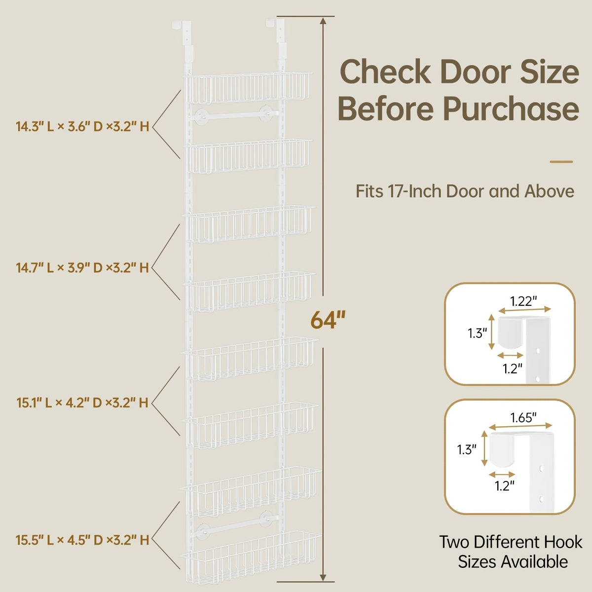 Over The Door Pantry Organizer Heavy Duty Metal – 6 or 8 Tier Door Mounted Storage Rack for Kitchen, Pantry & Spice Management, Holds 80 LBS