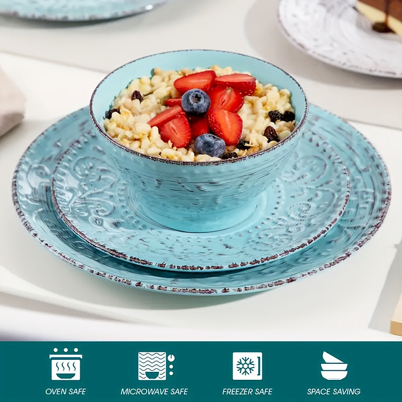 32 Piece White Porcelain Dinnerware Set Embossed Flower Microwave Dishwasher Oven Safe Plates Bowls Service for 8 Wedding Anniversary Gift