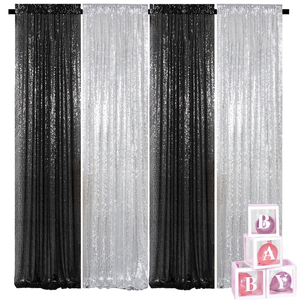 Sequin Backdrop Curtains 4 Panels 2FT x 8FT Glitter Party Decorations for Wedding Birthday Photo Booth Stage Background 30+ Colors