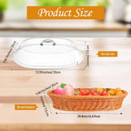 Oval Woven Rattan Bread Basket with Lid – Handcrafted Seagrass Food Basket for Serving, Storage & Display – Ideal for Bread, Fruit & Vegetables – Kitchen & Dining Decor, Tea & Beige