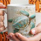 Sea Turtle Coffee Mug 11oz | Nautical Ocean Themed Ceramic Cup Gift for Ocean Lovers Birthdays Office Housewarming