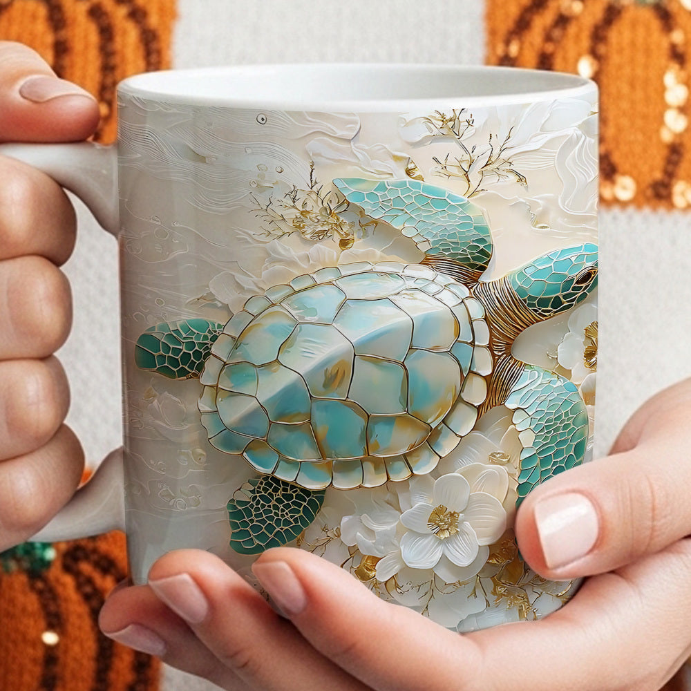 Sea Turtle Coffee Mug 11oz | Nautical Ocean Themed Ceramic Cup Gift for Ocean Lovers Birthdays Office Housewarming