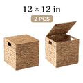 Water Hyacinth Wicker Storage Basket Set 2 or 4 Pack Square Woven Rattan Baskets for Shelves Towels Magazines Kitchen Organization Natural Boho Shelf Bin