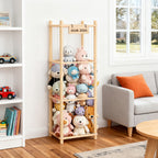 Wooden Doll Display Shelf - Spacious Kids Toy Organizer, Easy Assembly, Space-Saving Design for Game Room, Bedroom & Living Room | Wood & Natural Color